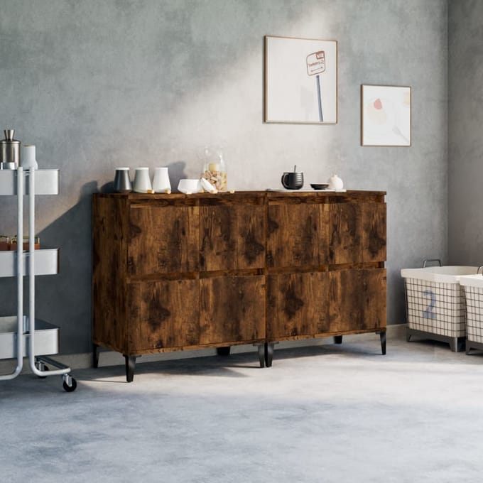 vidaXL - Dressoirs - 2 - st - 60x35x70 - cm - bewerkt - hout - gerookt - eikenkleurig