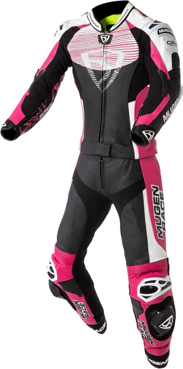 MUGENRACE Cira-SR Dames Zwart Wit Roze Geperforeerd 2-Delig Motorpak - Racepak