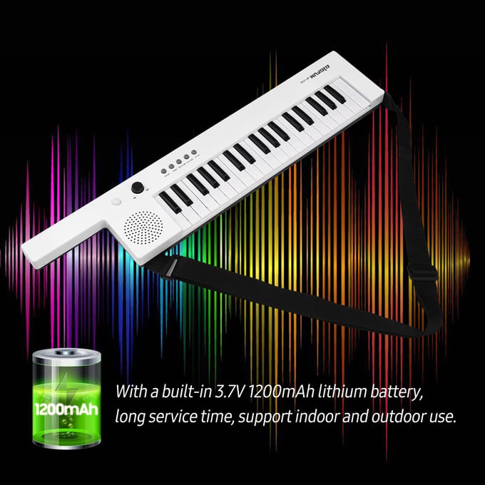 Gitaar Elektronische Piano met Mini Toetsenbord 37-Toetsen Elektronisch Toetsenbord Piano Oplaadbaar Kinderen wit
