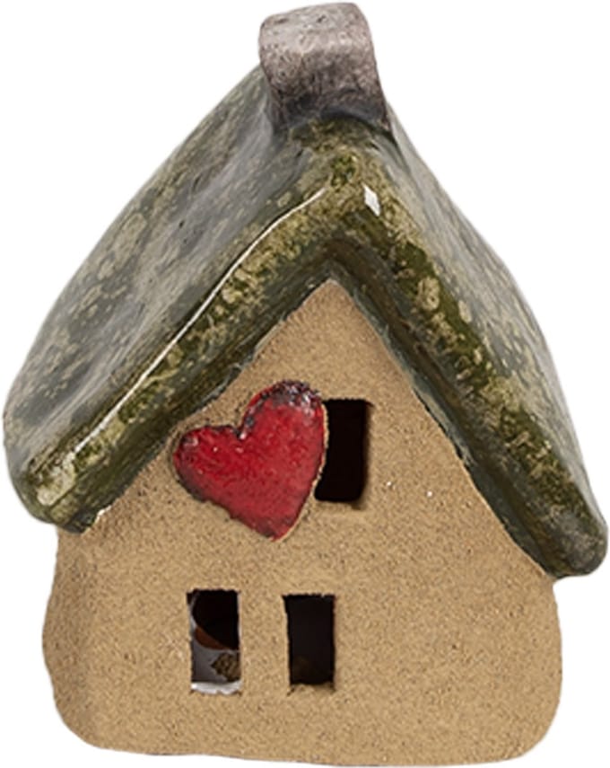 Clayre & Eef Decoratie Beeld Huis 7x6x9 cm Bruin Keramiek