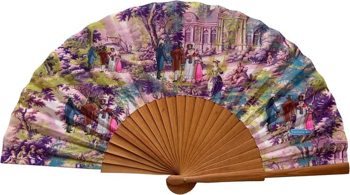 Handgemaakte Houten Waaier met Katoenen Doek - Modieus Spaans Accessoire