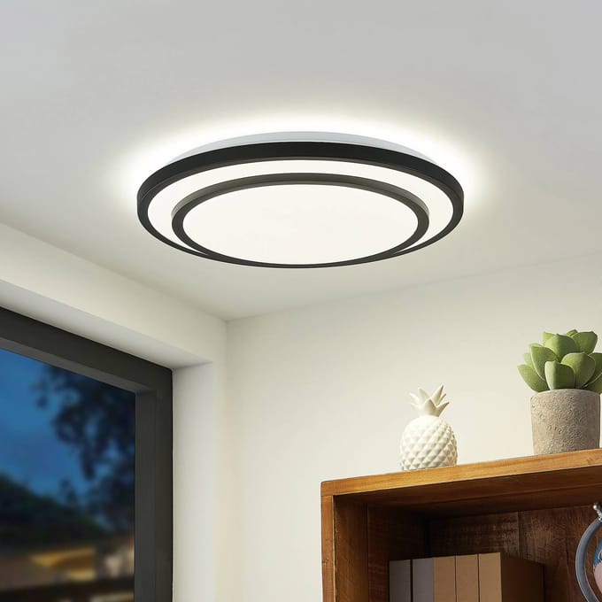 Lindby LED plafondlamp Essina, zwart, metaal, CCT, dimbaar.