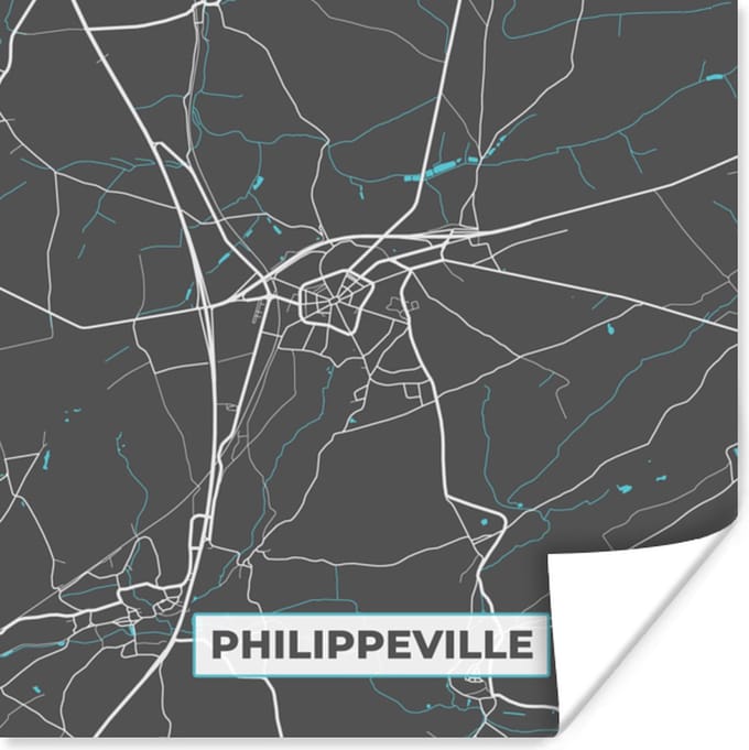 Poster Kaart – Plattegrond – Stadskaart – Philippeville – België - Grijs - 30x30 cm