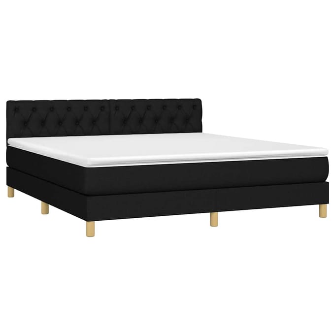 vidaXL - Boxspring - met - matras - en - LED - stof - zwart - 160x200 - cm