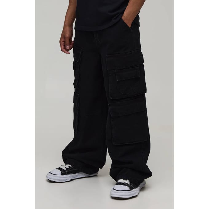 Gewassen Baggy Cargo Jeans Met Meerdere Zakken | Washed Black | Size 30R