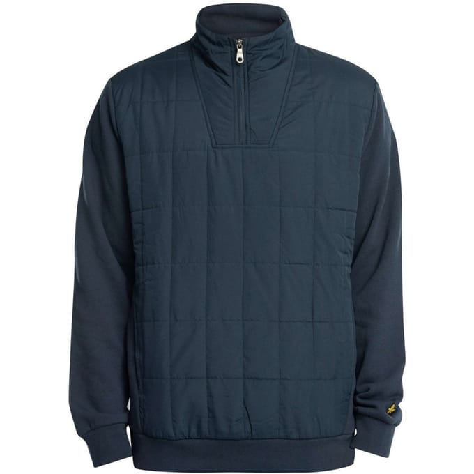 Lyle & Scott hybride gewatteerd marineblauw sweatshirt met halve rits