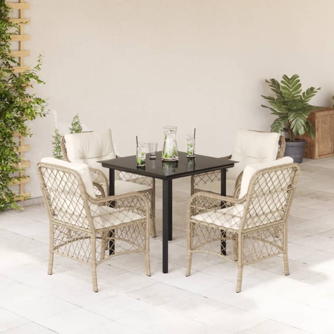 vidaXL - 5-delige - Tuinset - met - kussens - poly - rattan - beige
