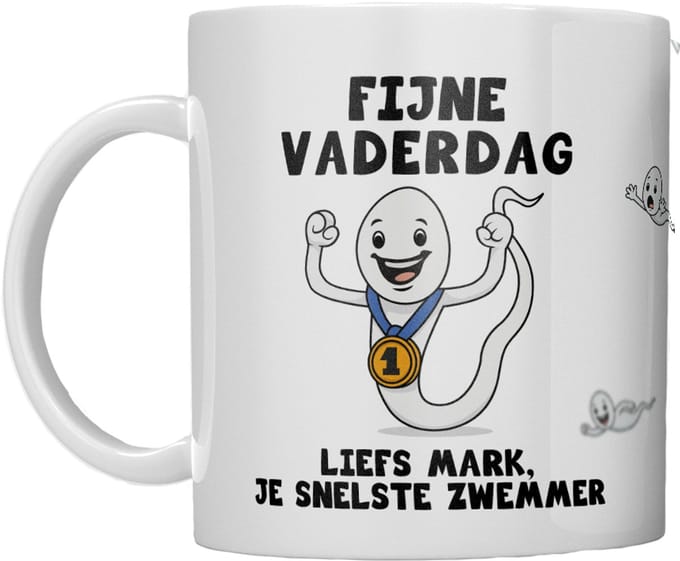 MOK | VADERDAG | SNELSTE ZWEMMER | GEPERSONALISEERD MET NAAM | WIT