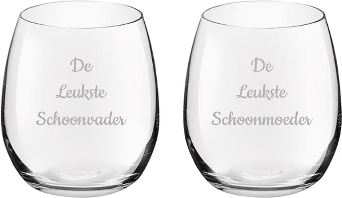 Gegraveerde Drinkglas 39cl De Leukste Schoonvader-De Leukste Schoonmoeder