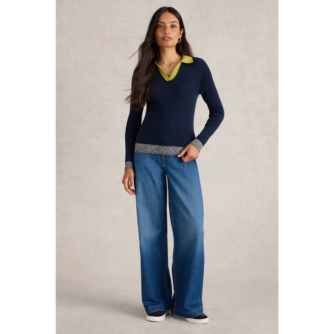 White Stuff Rib Collar Jumper Navy Multi Taglia: 8 | Maglioni a maglia Outlet | Donna | Blu