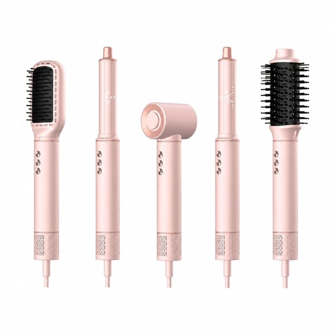 5 in 1 multifunctional hair dryer set - 1300 W - ionic and constant temperature care - pink - gift box packaging