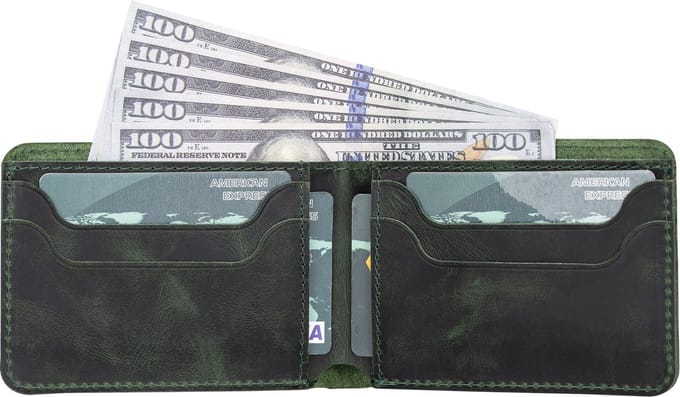 Pulledro echt leer Cardholder Pasjeshouder Portemonnee/Portefeuille - Antic Green