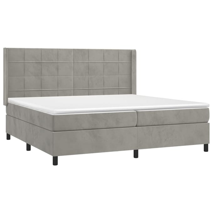 vidaXL - Boxspring - met - matras - fluweel - lichtgrijs - 200x200 - cm
