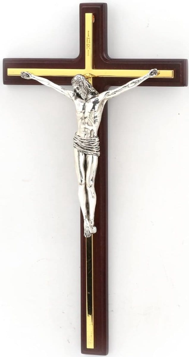 Veronese Design beeld/figuur - Crucifix hangend Hout - verguld en verzilverd - 26,5cm