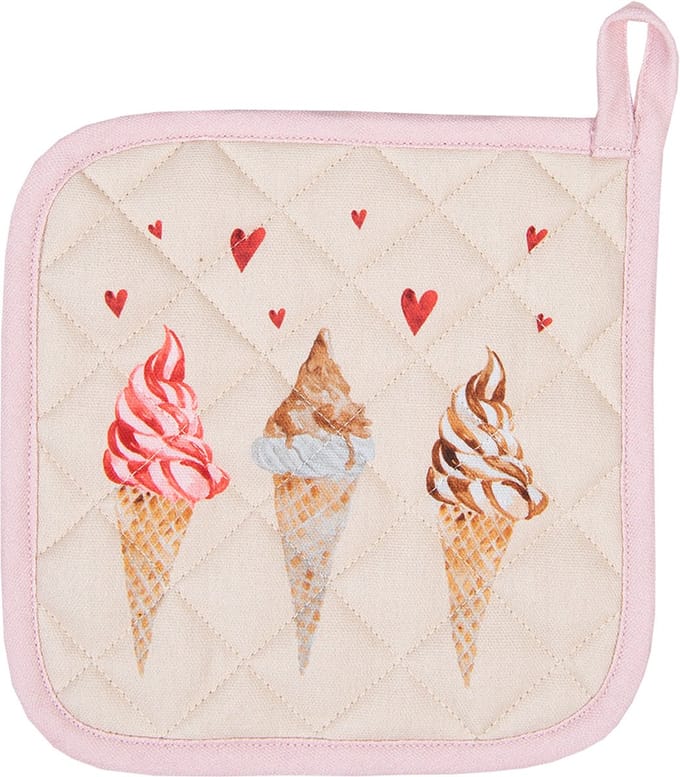 Clayre & Eef Pannenlap 20x20 cm Beige Roze Katoen IJsjes