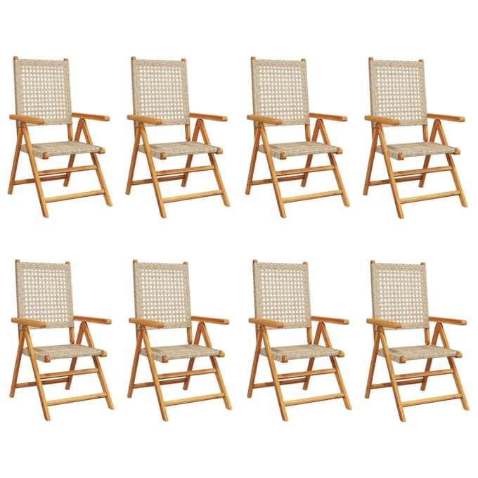 vidaXL - Verstelbare - klapstoelen, - 8 - stuks, - beige, - van - polyrotan - en - massief - hout.