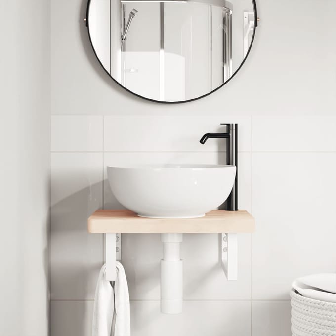 vidaXL - Badkamer - wandschap - staal - en - massief - beukenhout