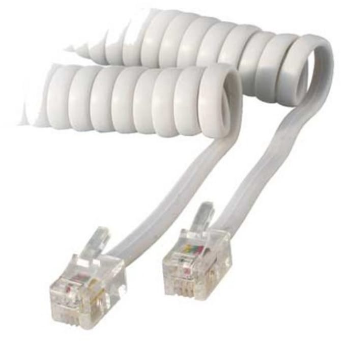 RJ10 telecom crossover spiraalkabel | wit | 4 meter