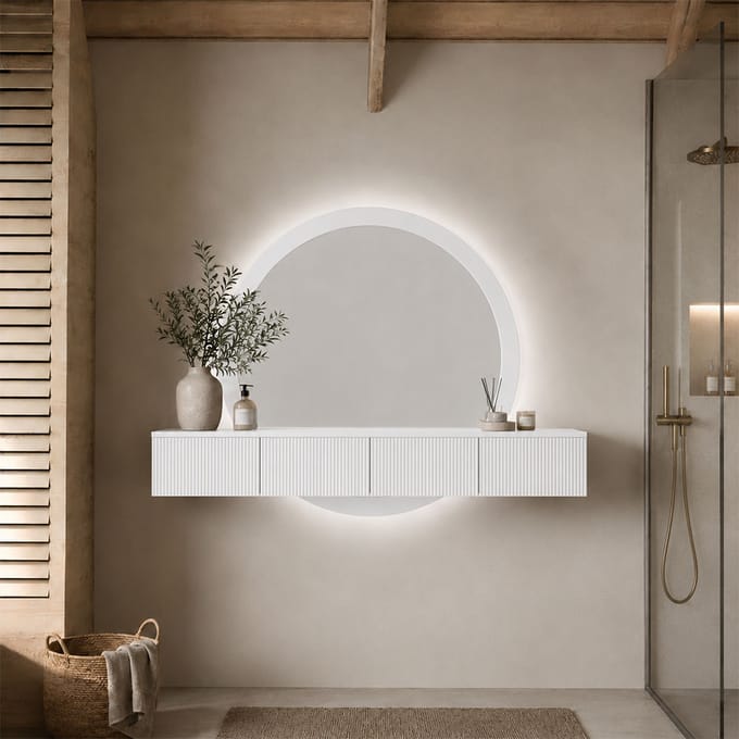 Milton & Oldbrook Hangende Kaptafel met Spiegel en Verlichting Laren Wit