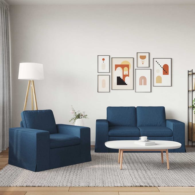 vidaXL Bankstel 2 pcs Blauw 162 x 80 x 82 cm Stof