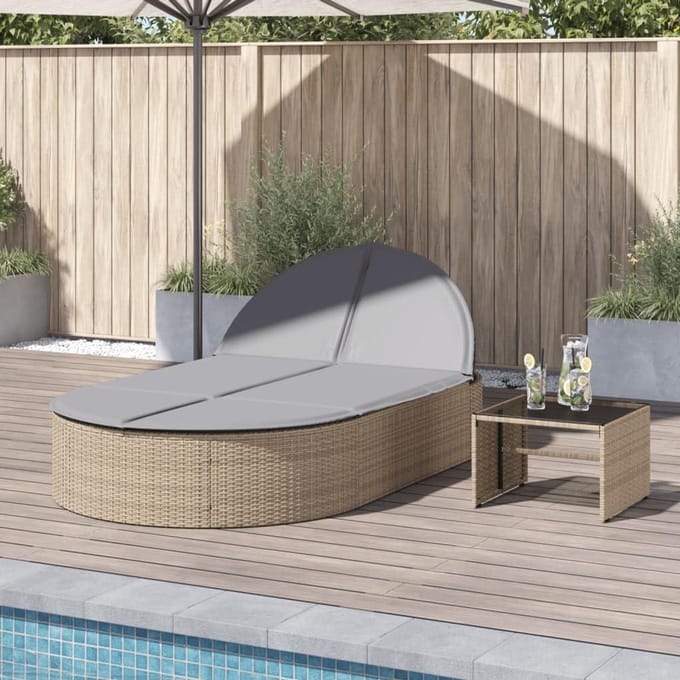 Dubbele ligstoel - Tuinstoel lounge - Buiten ontspannen - Verstelbare rugleuning - 110 x 200 cm - Beige