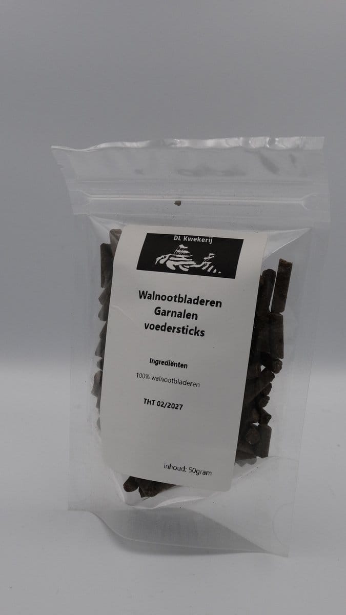 Walnootbladeren voedersticks - 50 gram - garnalen voeding - DL Kwekerij