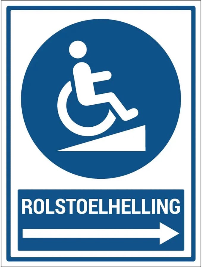 Rolstoelhelling rechts bord met tekst | gecoat dibond materiaal | 40 x 30 cm
