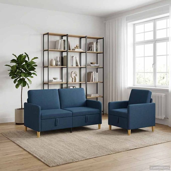 vidaXL - Sofa - Set - Met - Opslag - 2 - st - Blauw - Polyester