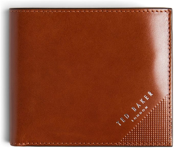 Ted Baker Leren portemonnee Prugs Embossed Corner Leather Bifold Coin Wallet Tan Lichtbruin