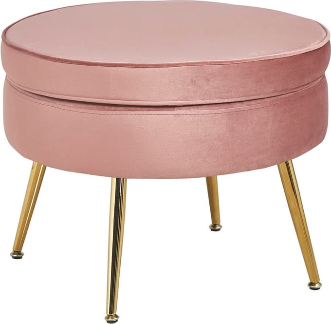 Poef Chanelle Roze - Velours - Breedte 52 cm - Diepte 52 cm - Hoogte 41 cm