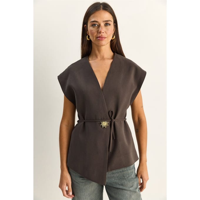 Geknoopte V-Hals Crêpe Gilet
