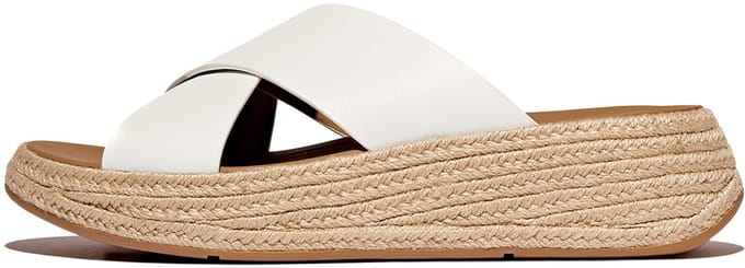 FitFlop FitFlop F-Mode Espadrille Leather Flatform Cross Slides WIT - Maat 36
