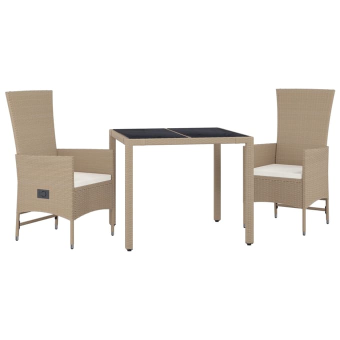vidaXL - 3-delige - Tuinset - met - kussens - poly - rattan - beige