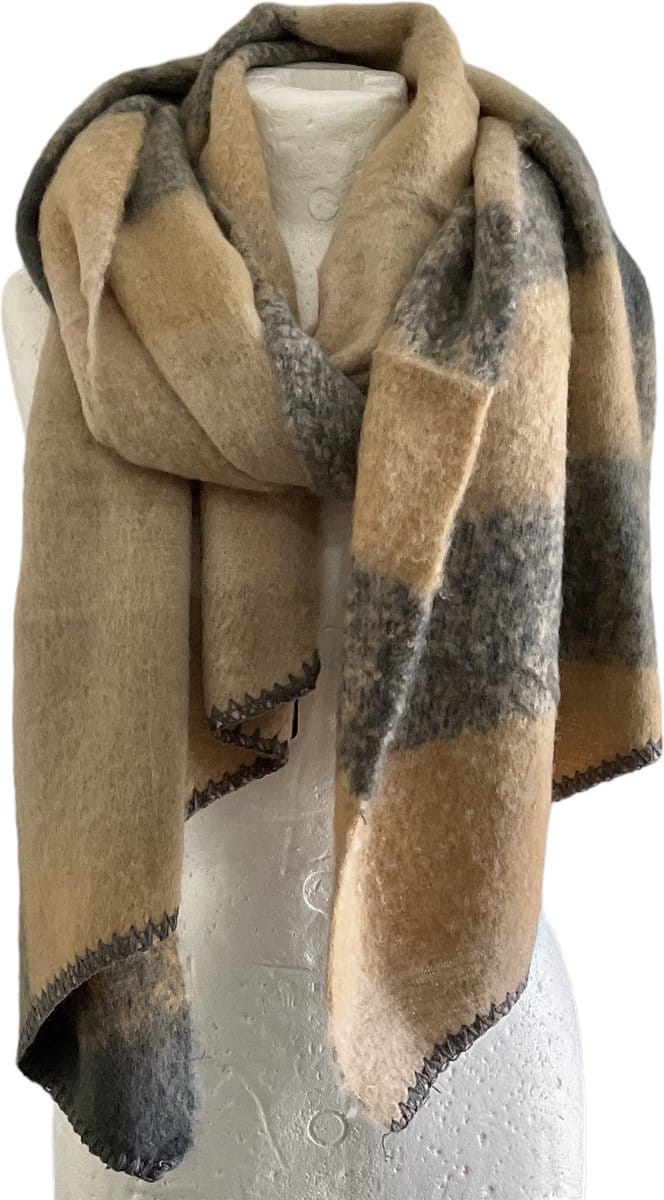 Sjaal - Dikke Kwaliteit - Geblokt - Khaki - 220 x 50 cm (969613#)