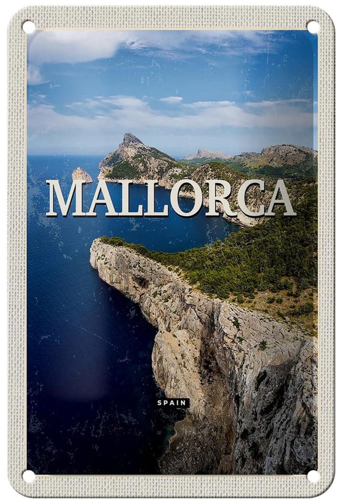 Blechschild Reise 12x18cm Mallorca Spain Meer Berge Retro Dekoration