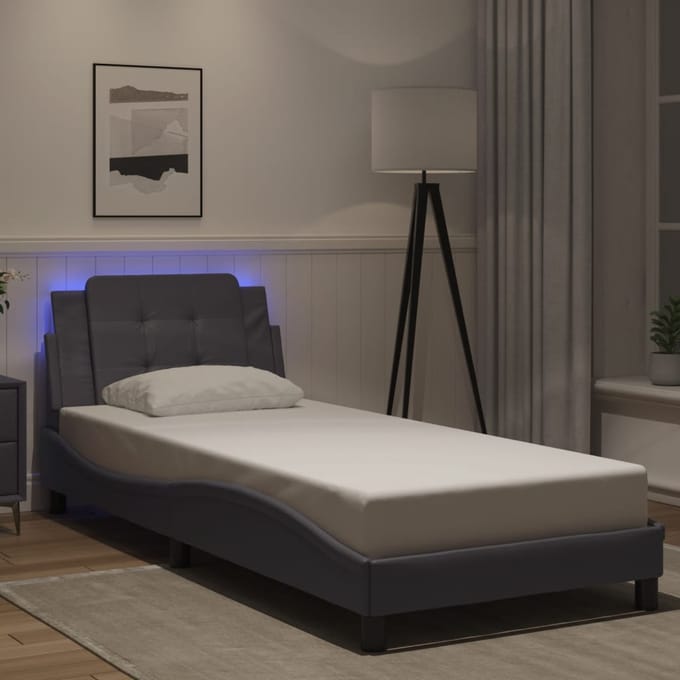 vidaXL - Bedframe - met - LED - zonder - matras - "Zadar" - grijs - 90x190 - cm