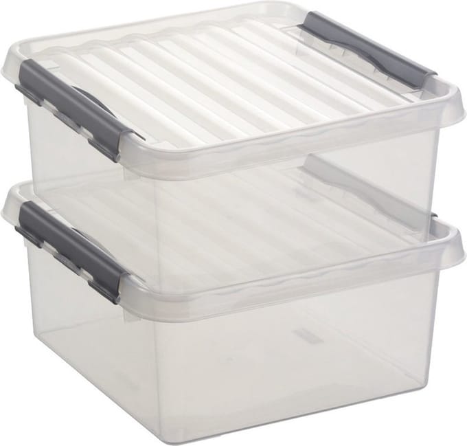 Sunware Q-Line Opbergboxen - 18 Liter - Kunststof - Transparant/Zilver - 2 Boxen