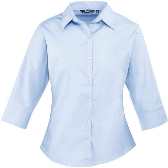Premier Dames/Dames Poplin 3/4 Mouw Shirt (Lichtblauw)