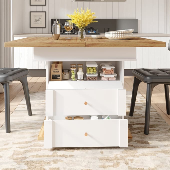 REDOM - Uitschuifbare Eettafel - Met Opbergruimte En Klapdeur - MDF - 110-140 X 80 X 75 Cm