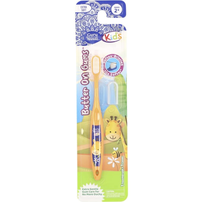 GuruNanda, pour enfants, tête de brosse à dents, 2+, extra souple, girafe, 1 brosse à dents + 1 couvercle white