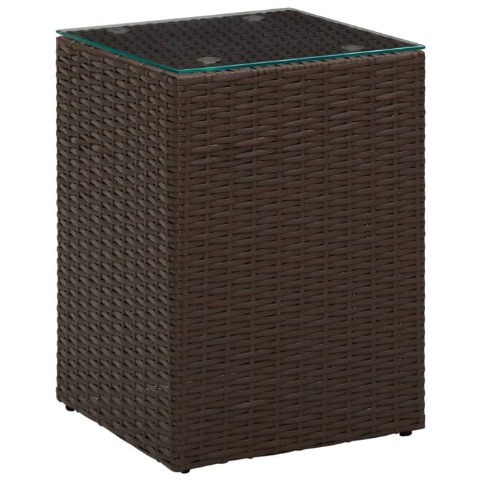 vidaXL - 3-delige - Bijzettafelset - met - glazen - blad - poly - rattan - bruin