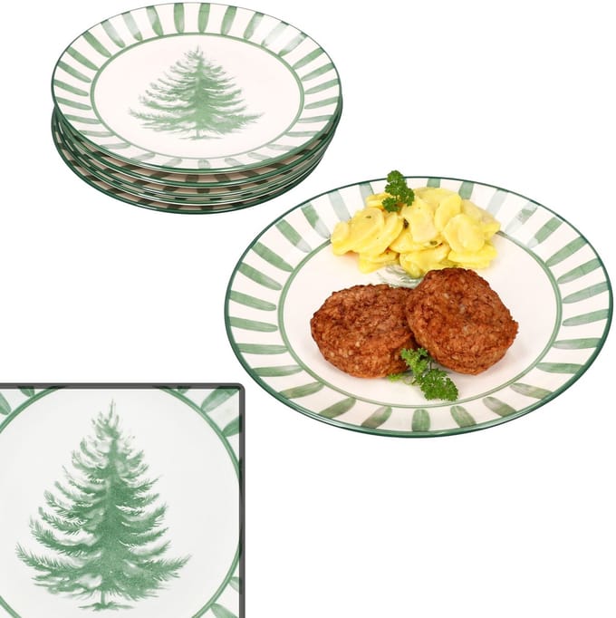 Set van 6 bosgroene stoneware dinerborden voor 6 personen - 23105876