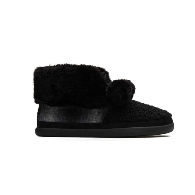 Toms Celeste black faux shearling plaid pantoffel