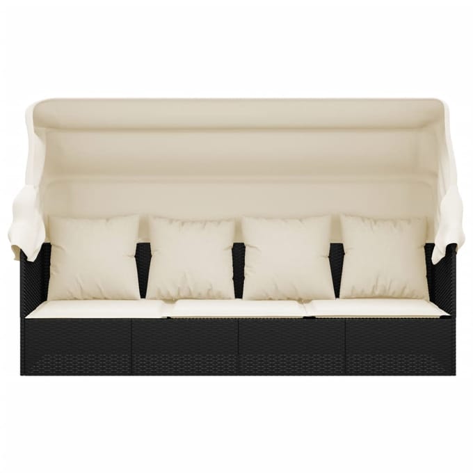 vidaXL - Loungebed - met - luifel - en - kussens - poly - rattan - zwart