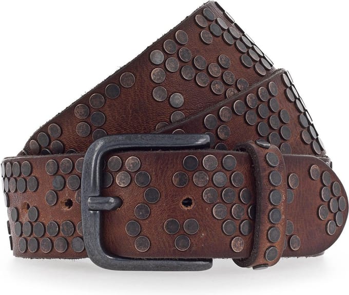 b.belt Leren riem 40 mm Full Leather Belt With Mixed Rivets W100 Mid Brown bruine
