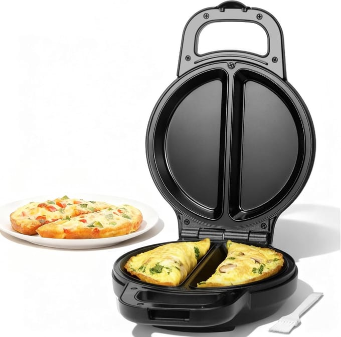 Dubbele Omeletmaker - Frittata Snackmaker - Snelle Maaltijden - Antiaanbaklaag - 2x 6.5 Inch - Grafiet