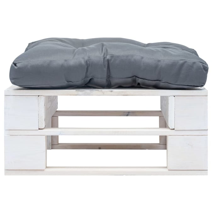 vidaXL - Tuinpoef - met - grijs - kussen - pallet - hout - wit