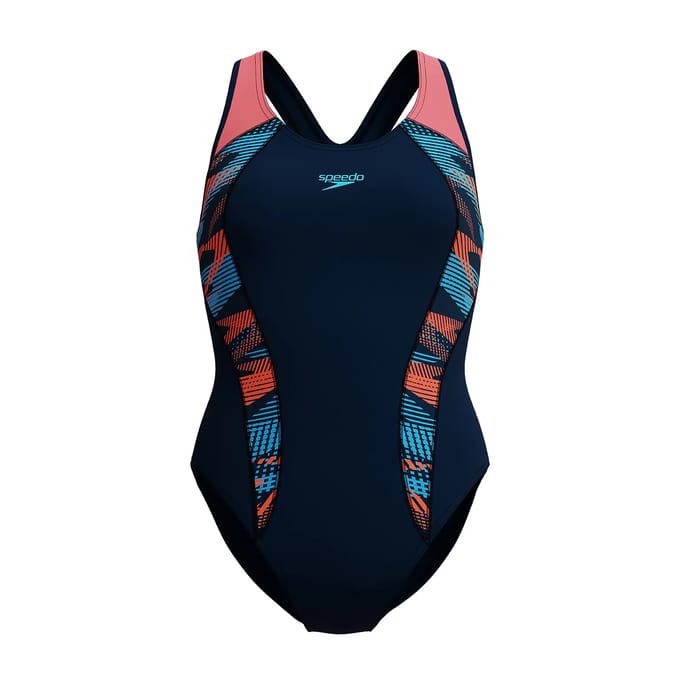 Speedo Placement Laneback Dames Sportbadpak - Marine/Oranje