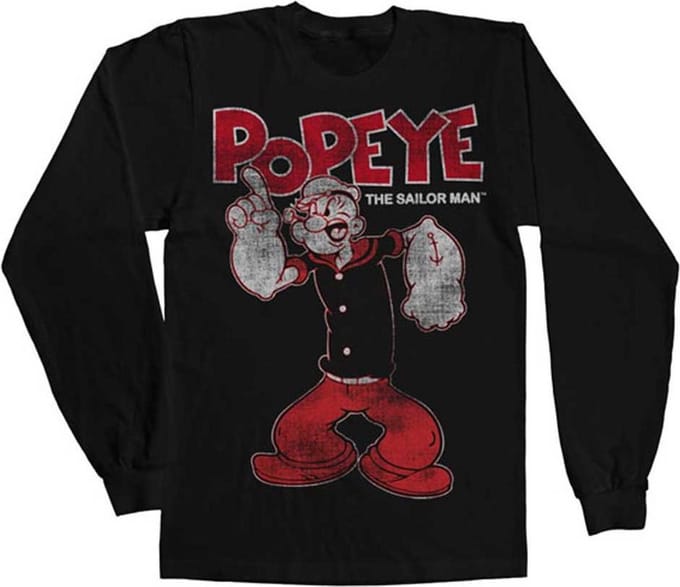 Popeye Longsleeve shirt -M- Distressed Sailor Man Zwart