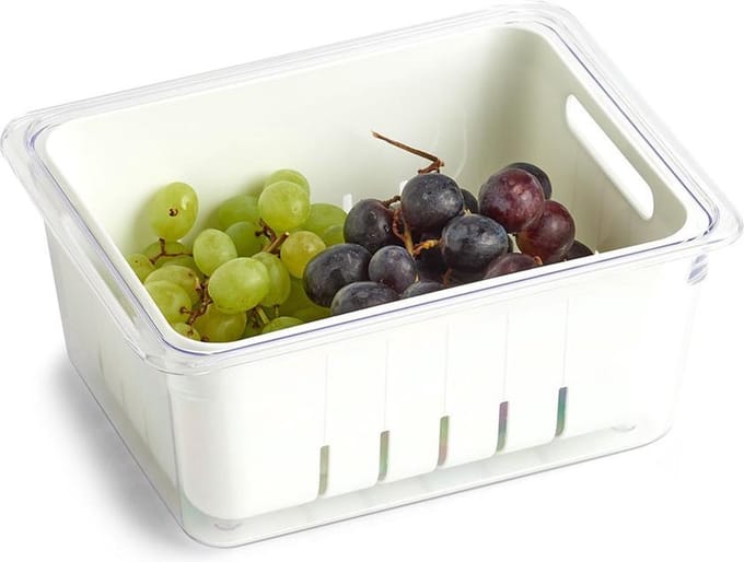 Zeller groente en fruit bakje koelkast 1 uitneembaar bakje present - Transparant & wit - Met deksel